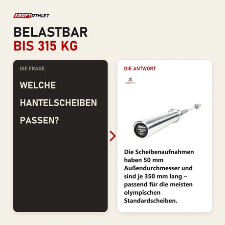 Frage und Antwort zu tiguar Trainingsstange 180 cm Langhantel: Welche Hantelscheiben passen?