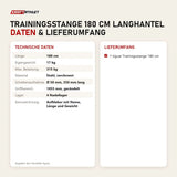 Technische Daten und Lieferumfang von tiguar Trainingsstange 180 cm Langhantel als Tabelle
