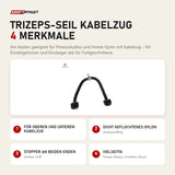 tiguar Trizeps-Seil Kabelzug mit 4 Merkmalen: Für oberen und unteren Kabelzug, Dicht geflochtenes Nylon, Stopper an beiden Enden, Vielseitig