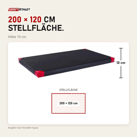 Maßbild tiguar Turnmatte 200 × 120 × 10 cm für Aerial und Gymnastik: Stellfläche 200 × 120 cm, Höhe 10 cm