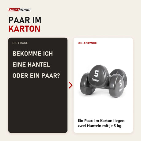 Frage und Antwort zu tiguar Vinyl Hanteln 5 kg (Paar): Bekomme ich eine Hantel oder ein Paar?