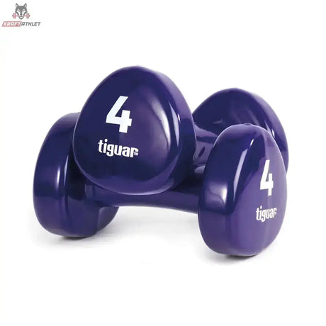 tiguar Vinyl Hanteln 5 kg (Paar): Variante 4 kg in Violett, zwei Hanteln übereinander liegend