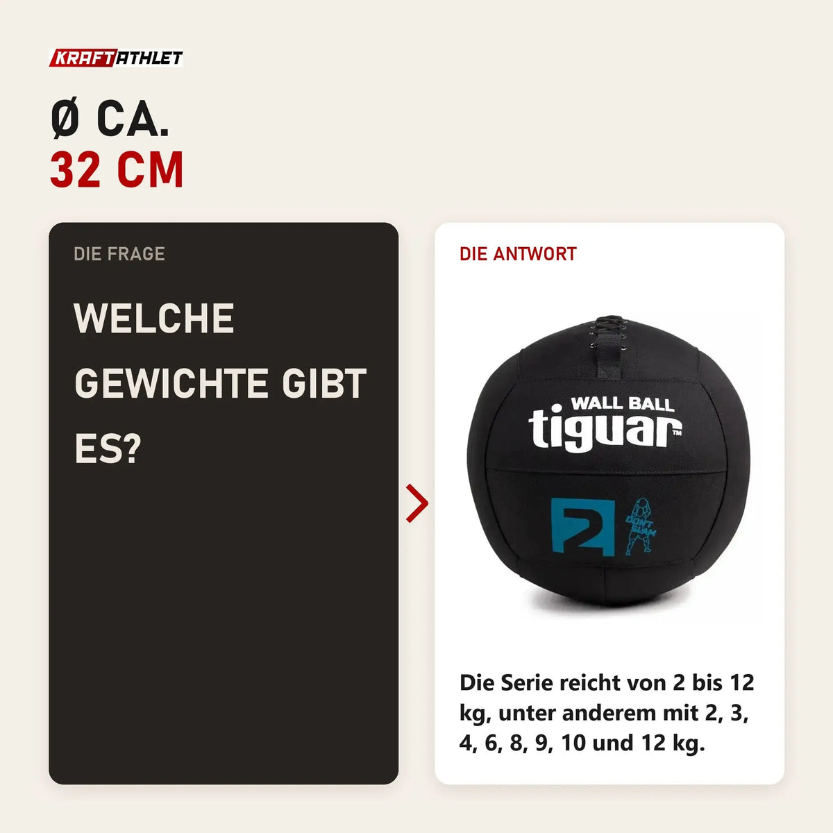Frage und Antwort zu tiguar Wall Ball 2 kg für Wandwürfe: Welche Gewichte gibt es?