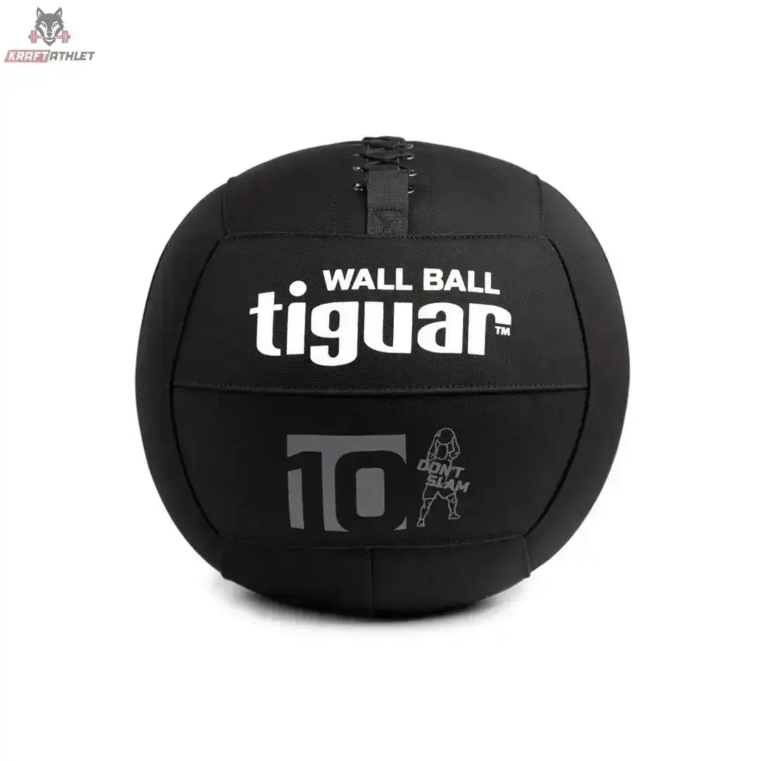 tiguar Wall Ball für Wandwürfe, Variante 10 kg, schwarzer Ball mit grauer 10 in Frontansicht