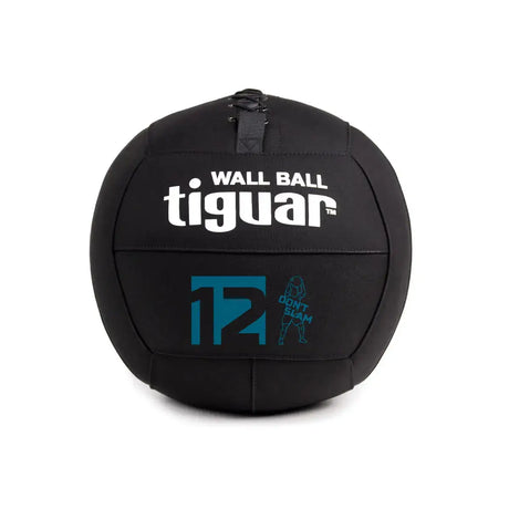 tiguar Wall Ball für Wandwürfe, Variante 12 kg, schwarzer Ball mit türkiser 12 in Frontansicht