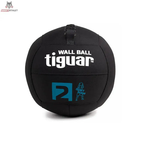 tiguar Wall Ball für Wandwürfe, Variante 2 kg, schwarzer Ball mit türkiser 2 in Frontansicht