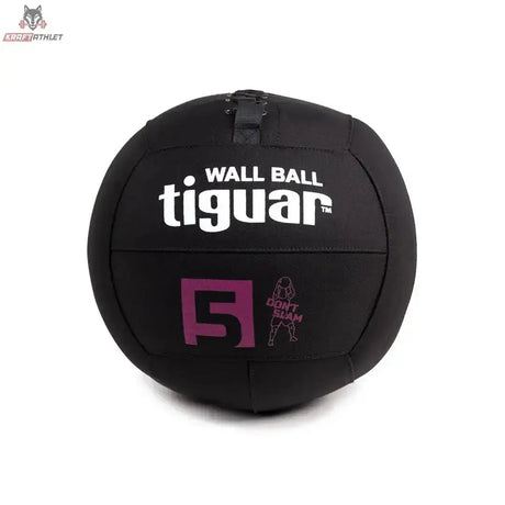 tiguar Wall Ball für Wandwürfe, Variante 5 kg, schwarzer Ball mit pinker 5 in Frontansicht
