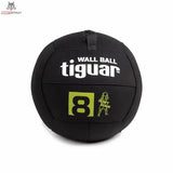 tiguar Wall Ball für Wandwürfe, Variante 8 kg, schwarzer Ball mit gelbgrüner 8 in Frontansicht