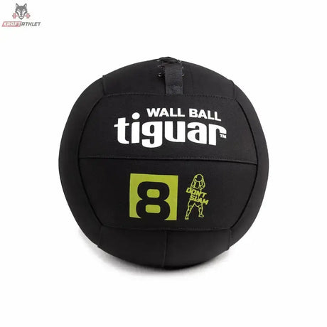 tiguar Wall Ball für Wandwürfe, Variante 8 kg, schwarzer Ball mit gelbgrüner 8 in Frontansicht