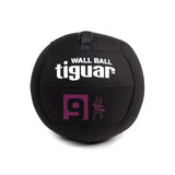 tiguar Wall Ball für Wandwürfe, Variante 9 kg, schwarzer Ball mit violetter 9 in Frontansicht