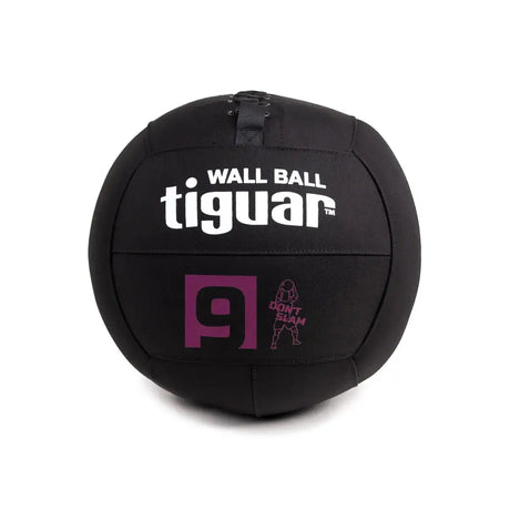 tiguar Wall Ball für Wandwürfe, Variante 9 kg, schwarzer Ball mit violetter 9 in Frontansicht