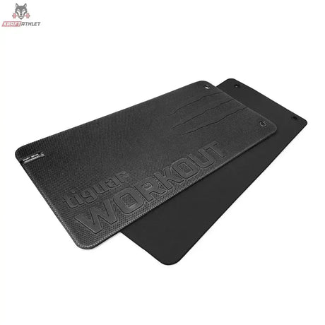 tiguar Workout-Matte Schwarz: zwei Matten mit geprägtem Schriftzug, Schrägansicht