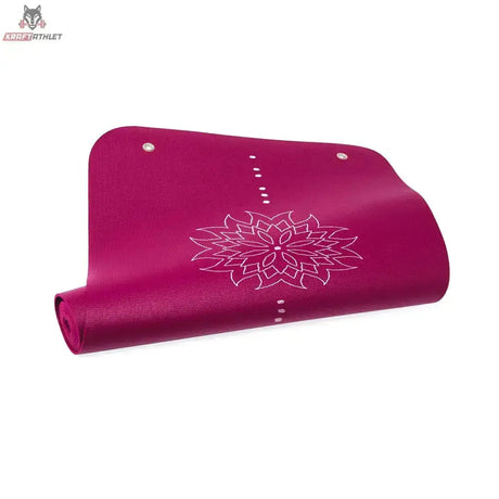 tiguar Yoga-Basismatte Marine Yogamatte in der Farbvariante Lila, halb aufgerollt mit Mandala-Motiv