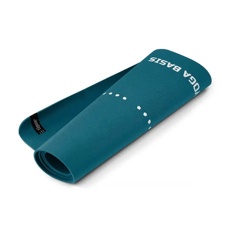 tiguar Yoga-Basismatte Marine Yogamatte, locker gerollt von oben mit Etikett und Punktmarkierung