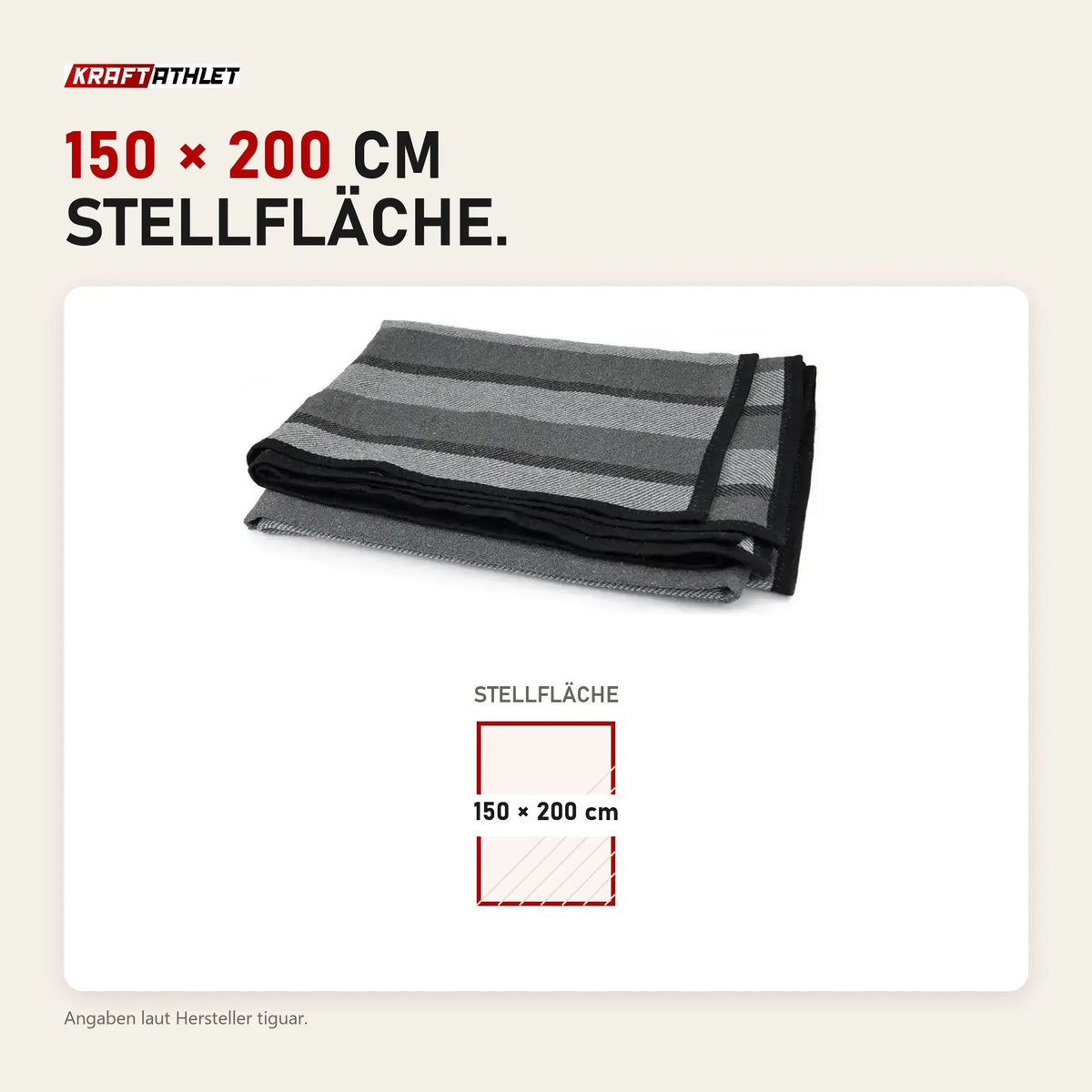 Maßbild tiguar Yoga Decke V2 Kantenband Yogadecke: Stellfläche 150 × 200 cm