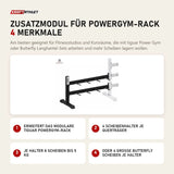 tiguar Zusatzmodul für Powergym-Rack mit 4 Merkmalen: Erweitert das modulare Powergym-Rack, 4 Scheibenhalter je Querträger, Je Halter 8 Scheiben bis 5 kg, Oder 4 große Butterfly Scheiben je Halter
