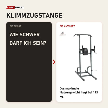 Frage und Antwort zu Titanium Strength 115PM Klimmzugstation Deluxe: Wie schwer darf ich sein?