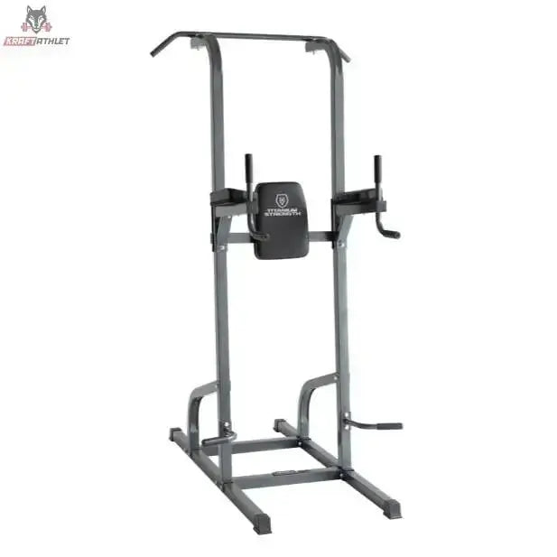 Titanium Strength 115PM Klimmzugstation Deluxe Frontansicht mit Klimmzugstange, Dip-Griffen und Rückenpolster