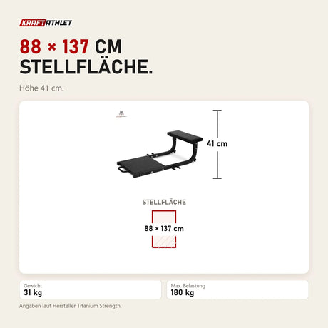 Maßbild Titanium Strength 140HT Hip Thrust Bank: Stellfläche 88 × 137 cm, Höhe 41 cm