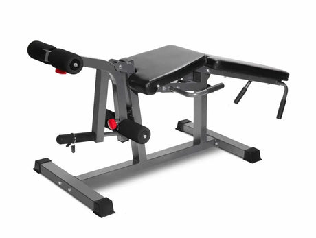 Titanium Strength 150CF Evolution Beinstrecker- und Beinbeuger-Bank: Polster flach für die Bauchlage, Schrägansicht