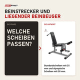 Frage und Antwort zu Titanium Strength 150CF Evolution Beinstrecker- und Beinbeuger-Bank: Welche Scheiben passen?