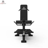 Titanium Strength 150X Dual Leg Extension & Prone Leg Curl Bank, Frontansicht mit Rückenlehne und seitlichen Haltegriffen