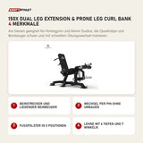 Titanium Strength 150X Dual Leg Extension & Prone Leg Curl Bank mit 4 Merkmalen: Beinstrecker und liegender Beinbeuger, Wechsel per Pin ohne Umbauen, Fußpolster in 5 Positionen, Lehne mit 6 Tiefen und 7 Winkeln