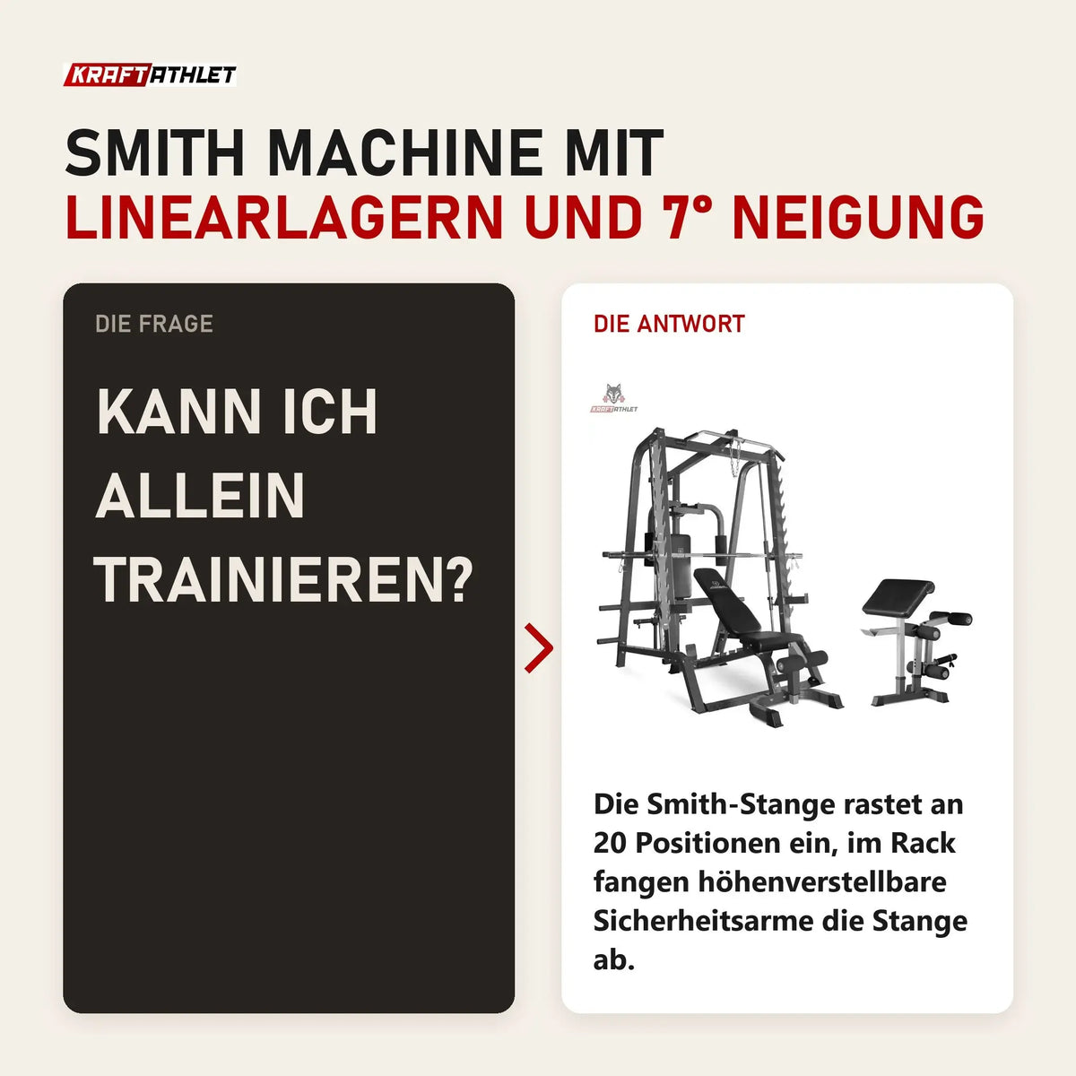Frage und Antwort zu Titanium Strength 160ST Total Smith Machine: Kann ich allein trainieren?