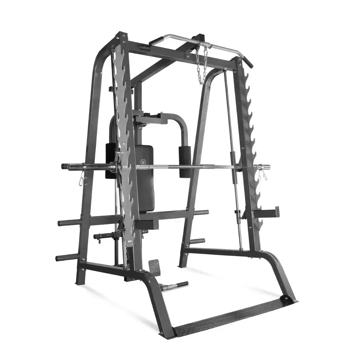 Titanium Strength 160ST Total Smith Machine in Schrägansicht mit Kabelzug und Gewichtsturm, ohne Bank