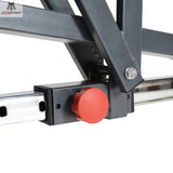 Titanium Strength 180DB Dxe FID Utility Hantelbank, Detail der Verstellschiene mit rotem Rastknopf