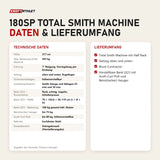 Technische Daten und Lieferumfang von Titanium Strength 180SP Total Smith Machine als Tabelle