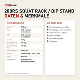 Technische Daten und Merkmale von Titanium Strength 280RS Squat Rack / Dip Stand als Tabelle