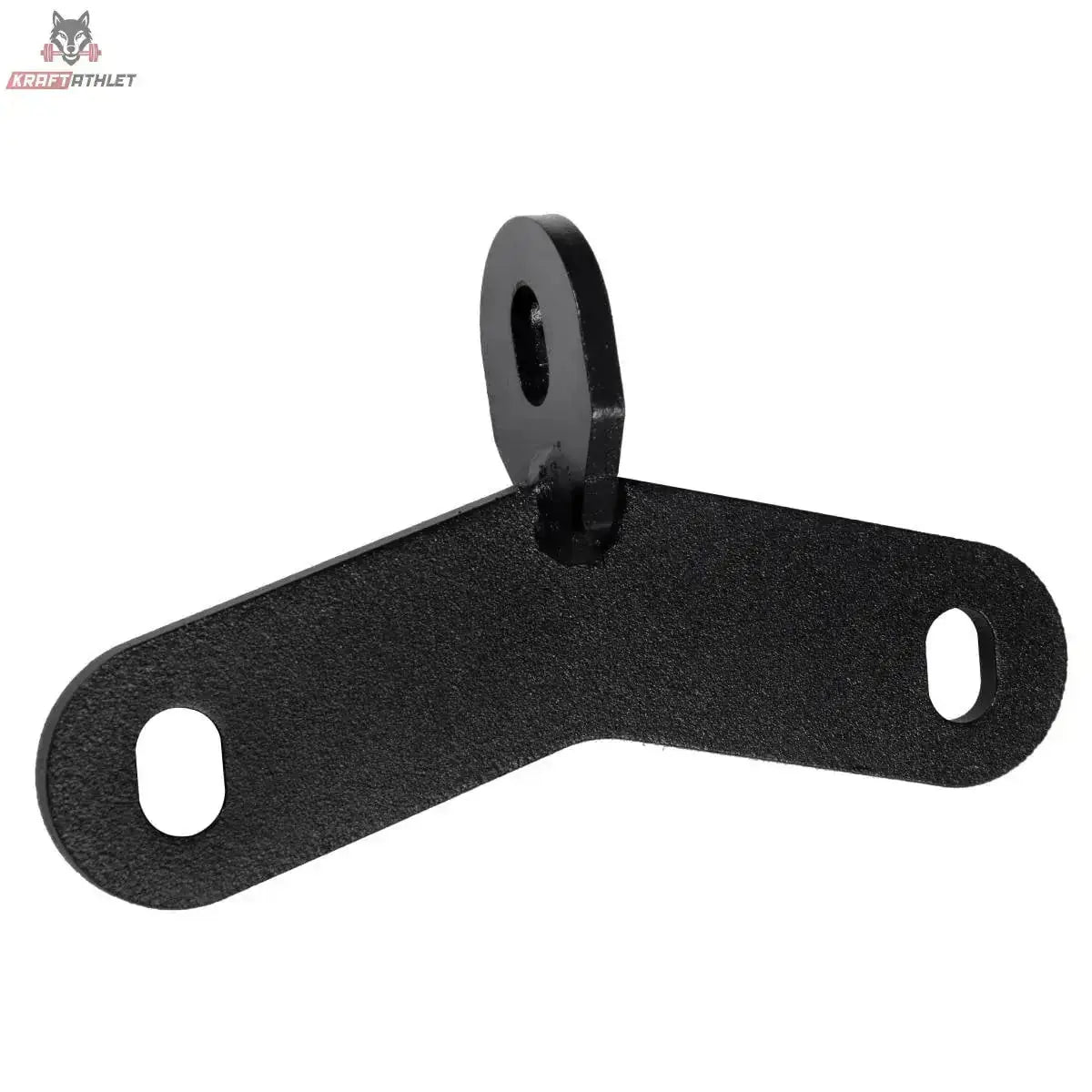 Titanium Strength 2A1C Kabeladapter in der Frontansicht, schwarze Stahlplatte mit Öse und zwei Langlöchern