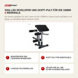 Titanium Strength 330A Leg Developer und Scott-Pult für die 330BM mit 4 Merkmalen: Beinstrecker und liegender Beinbeuger, Scott-Pult für Bizepscurls, 6 große Polsterrollen, Hülsen für 28- und 50-mm-Scheiben inklusive