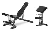 Titanium Strength 330A Leg Developer und Scott-Pult für die 330BM neben der Hantelbank mit hoher Lehne