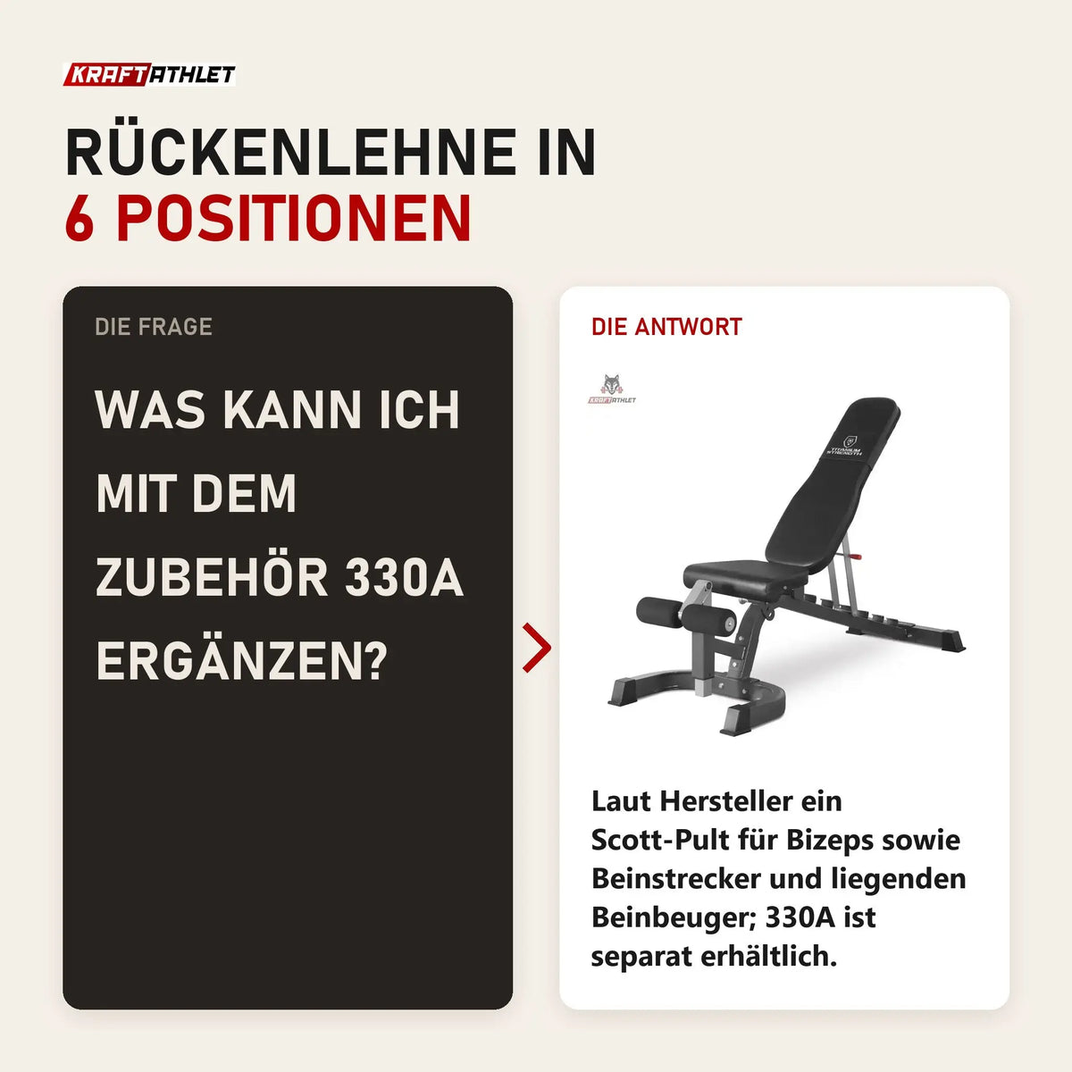 Frage und Antwort zu Titanium Strength 330BM Verstellbare FID Hantelbank: Was kann ich mit dem Zubehör 330A ergänzen?