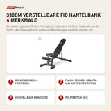 Titanium Strength 330BM Verstellbare FID Hantelbank mit 4 Merkmalen: Rückenlehne in 6 Positionen, Flach- Schräg- Negativ- und aufrechte Position, Verstellbare Beinstütze, Polster 7 cm dick