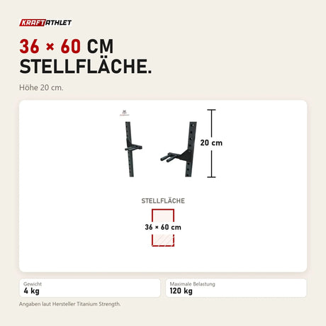 Maßbild Titanium Strength 340D Dip Handle X Line: Stellfläche 36 × 60 cm, Höhe 20 cm