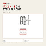 Maßbild Titanium Strength 340PL Full Heavy Duty Power Cage: Stellfläche 143,2 × 118 cm, Höhe 217,2 cm