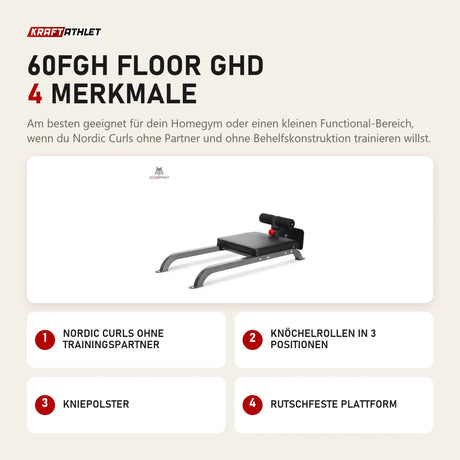 Titanium Strength 60FGH Floor GHD mit 4 Merkmalen: Nordic Curls ohne Trainingspartner, Knöchelrollen in 3 Positionen, Kniepolster, Rutschfeste Plattform