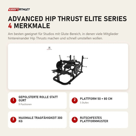 Titanium Strength Advanced Hip Thrust Elite Series mit 4 Merkmalen: Gepolsterte Rolle statt Gurt, Plattform 50 × 80 cm, Maximale Tragfähigkeit 300 kg, Rutschfestes Plattformmuster