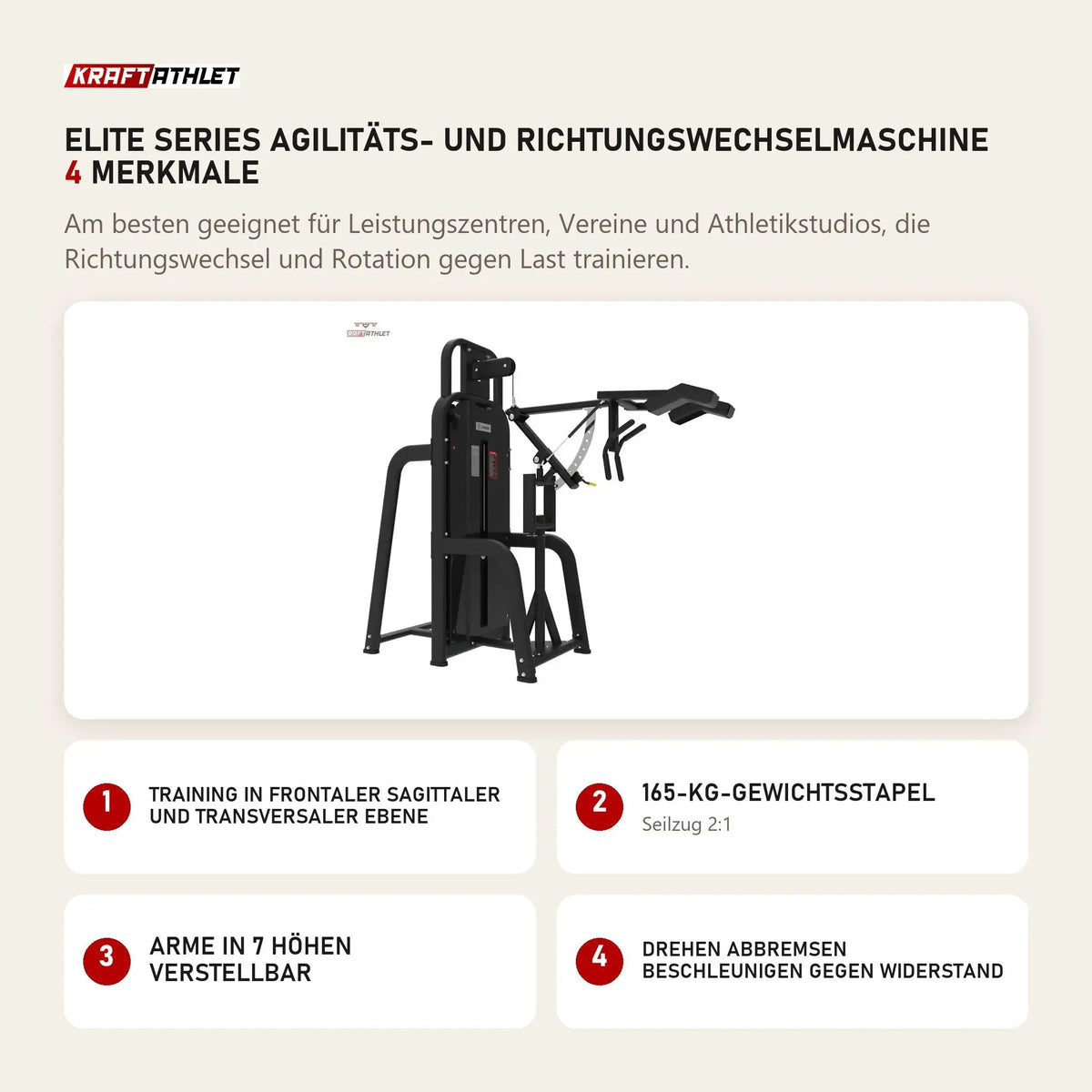 Titanium Strength Elite Series Agilitäts- und Richtungswechselmaschine mit 4 Merkmalen: Training in frontaler sagittaler und transversaler Ebene, 165-kg-Gewichtsstapel, Arme in 7 Höhen verstellbar, Drehen Abbremsen Beschleunigen gegen Widerstand