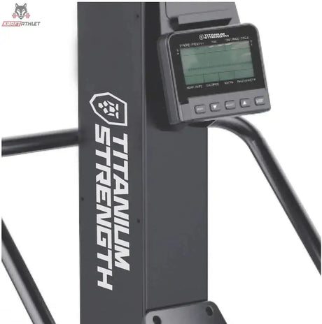Titanium Strength Air Ski Trainer mit Ständer: Detail des Masts mit Logo und Konsole