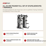 Titanium Strength All-in-One Trainer Full Set Up (Stapelgewichte) mit 4 Merkmalen: 200 kg Gewichtsblöcke, Doppelseilzug und Smith-Maschine, Rack, Klimmzugstange und Landmine, Bank mit Curlpult und Beinstrecker-/Beinbeuger-Aufsatz