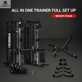 Titanium Strength All-in-One Trainer Full Set Up (Stapelgewichte), Gesamtset mit Bank, Scheiben und Griffen