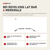 Titanium Strength B01 Revolving Lat Bar mit 4 Merkmalen: Länge 120 cm für breiten Griff, Drehbar gelagert (Revolving), Gummigriffe für angenehmen Halt, Für Latzug und Zugübungen am Kabelzug