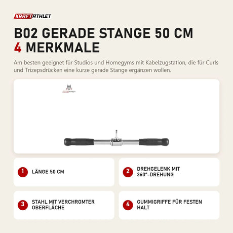 Titanium Strength B02 Gerade Stange 50 cm mit 4 Merkmalen: Länge 50 cm, Drehgelenk mit 360°-Drehung, Stahl mit verchromter Oberfläche, Gummigriffe für festen Halt