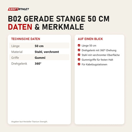 Technische Daten und Merkmale von Titanium Strength B02 Gerade Stange 50 cm als Tabelle