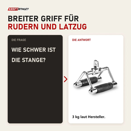 Frage und Antwort zu Titanium Strength B04 Revolving Seated Row / Chinning Bar: Wie schwer ist die Stange?