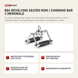 Titanium Strength B04 Revolving Seated Row / Chinning Bar mit 4 Merkmalen: Breiter Griff für Rudern und Latzug, Drehgelenk mit 360°-Drehung, Massiver Stahl mit Chromoberfläche, Ergonomische Gummigriffe